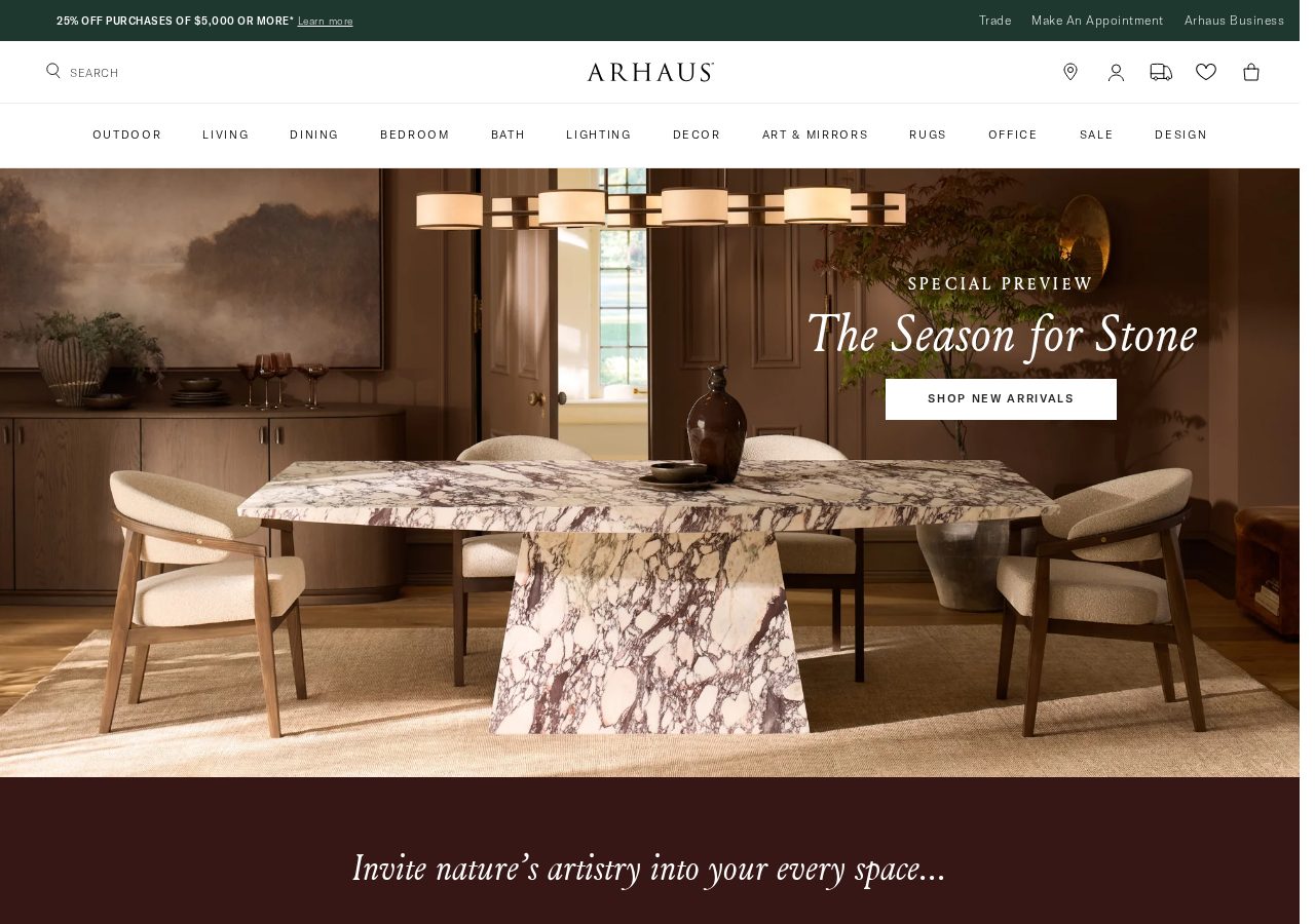 Arhaus storefront homepage